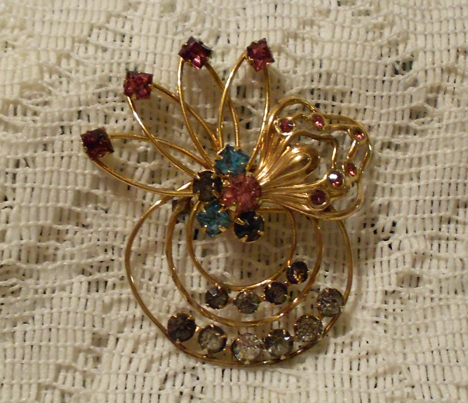 Vintage Harry Iskin 1/20 12 KT Gold Brooch/Pendant with Rhinestones