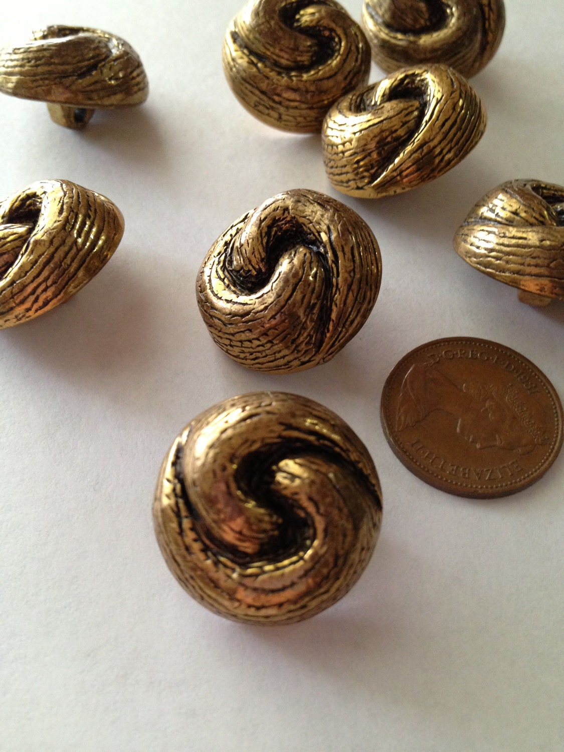 Vintage Knot Gold and Black Tone Dome Shank Buttons, Lot of 8