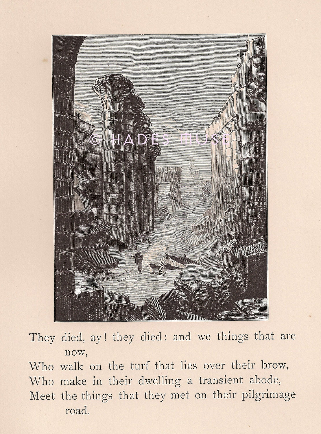 They Died-Death Hymn-Ruins-Hell-Pilgrimage-Limbo-Victorian-Poem-Poetry-1800's Antique Vintage Art Print-Gothic