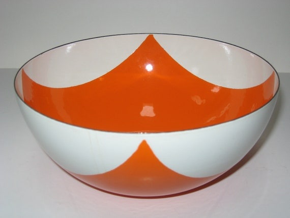 Cathrineholm Norway Rare Orange Draped Square / Tent / Diamond Enamel 8" Bowl Danish Modern