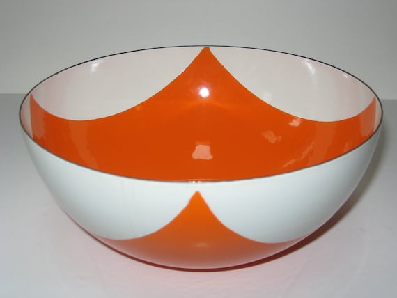 Cathrineholm Norway Rare Orange Draped Square / Tent / Diamond Enamel 8" Bowl Danish Modern