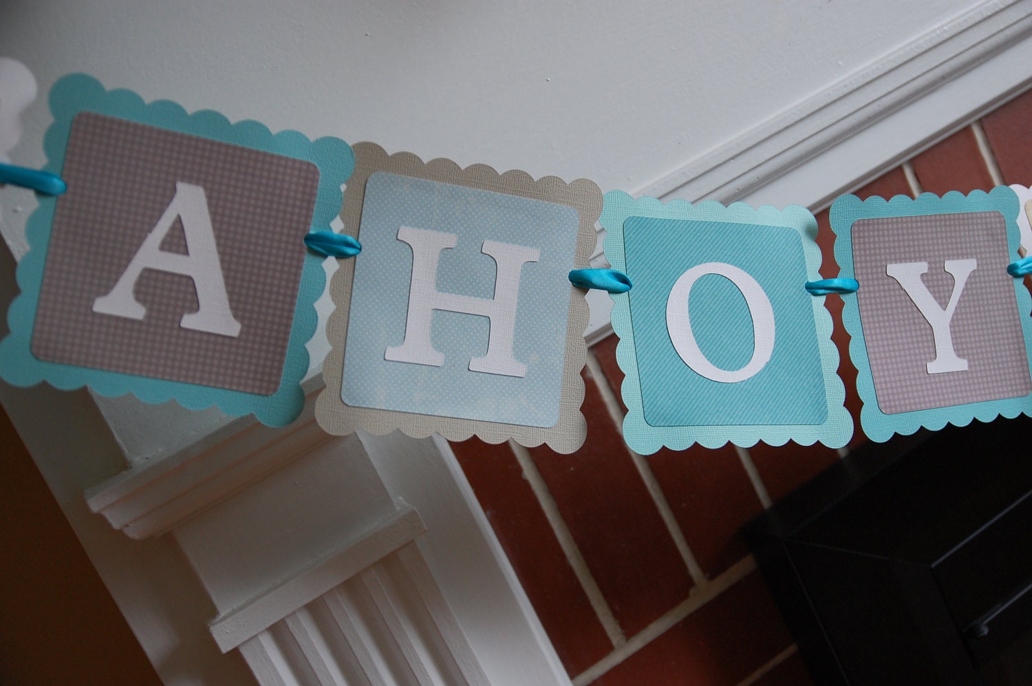 Ahoy Its A Boy Banner, Nautical Baby Shower, Sailboat Banner, Nautical Baby Shower, Aqua, Grey, Tan Il_570xn
