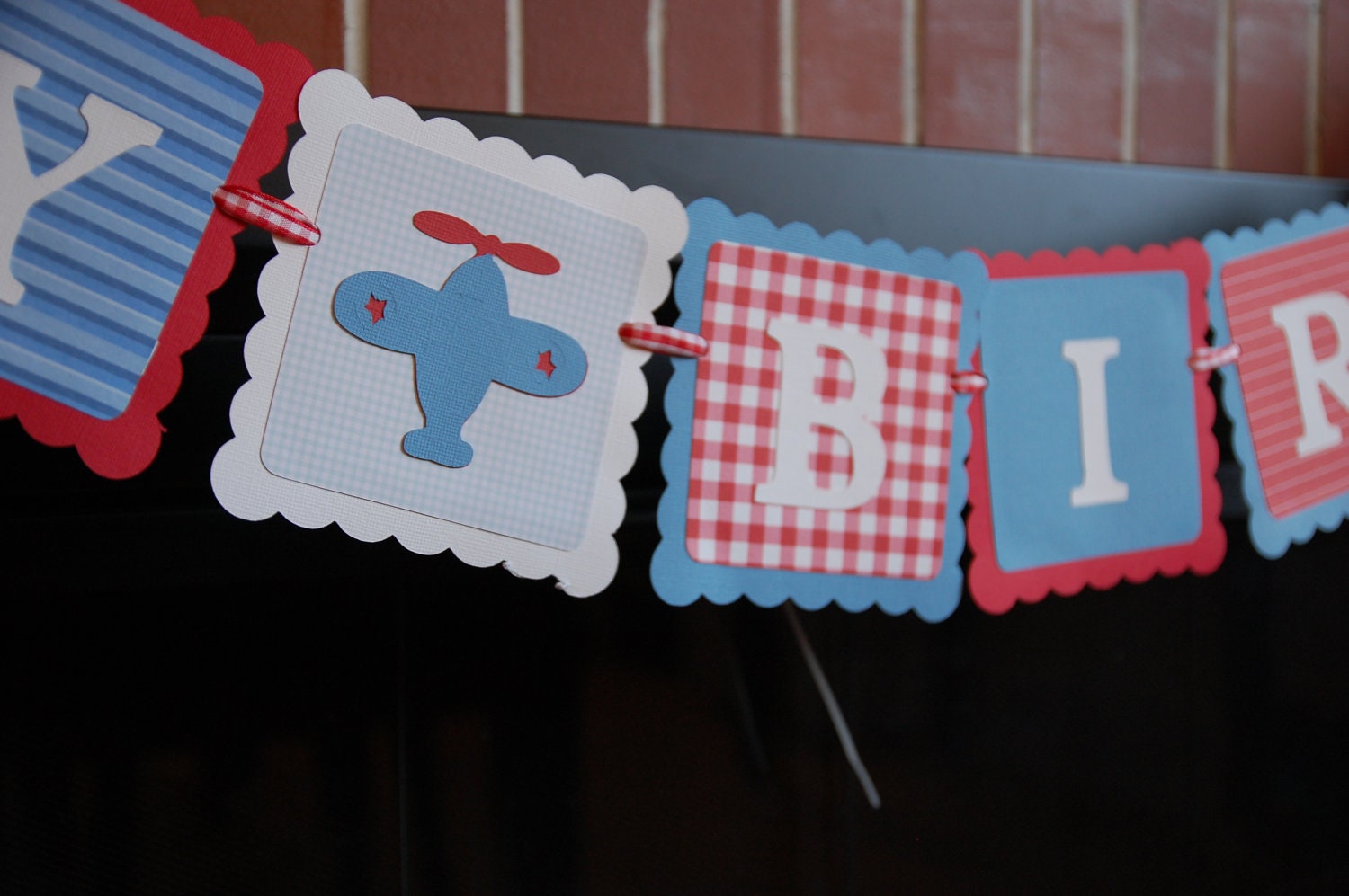 Airplane Happy Birthday Banner, Take Flight, Airplane Party, Airplane Birthday Party, Red, White and Blue