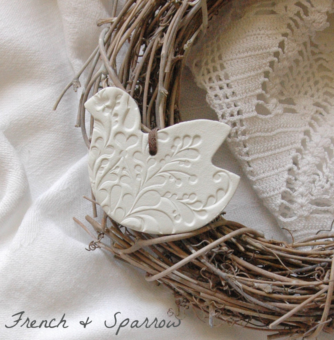 Embossed Dove - Two Clay Ornaments or Gift Tags