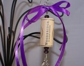 Wine Cork Ornament with 1 Inch Bevel and Tibetan Silver Charm for your Christmas Tree or Holiday Package Embellishment