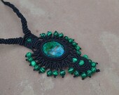 Turquoise macramé necklace/ macramé jewelry/ Peruvian jewelry/ micromacrame/ Black and Turquoise/ Fiber Art