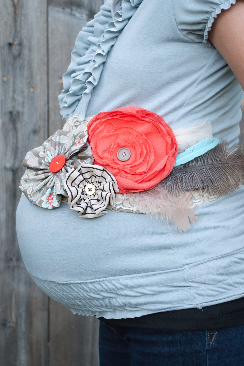 Beautiful Coral And Turquoise Maternity Sash/Band