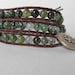 3X Beaded Leather Wrap - Moss Green Agate on Distressed Red Brown Leather with Silver Star button (WB168)