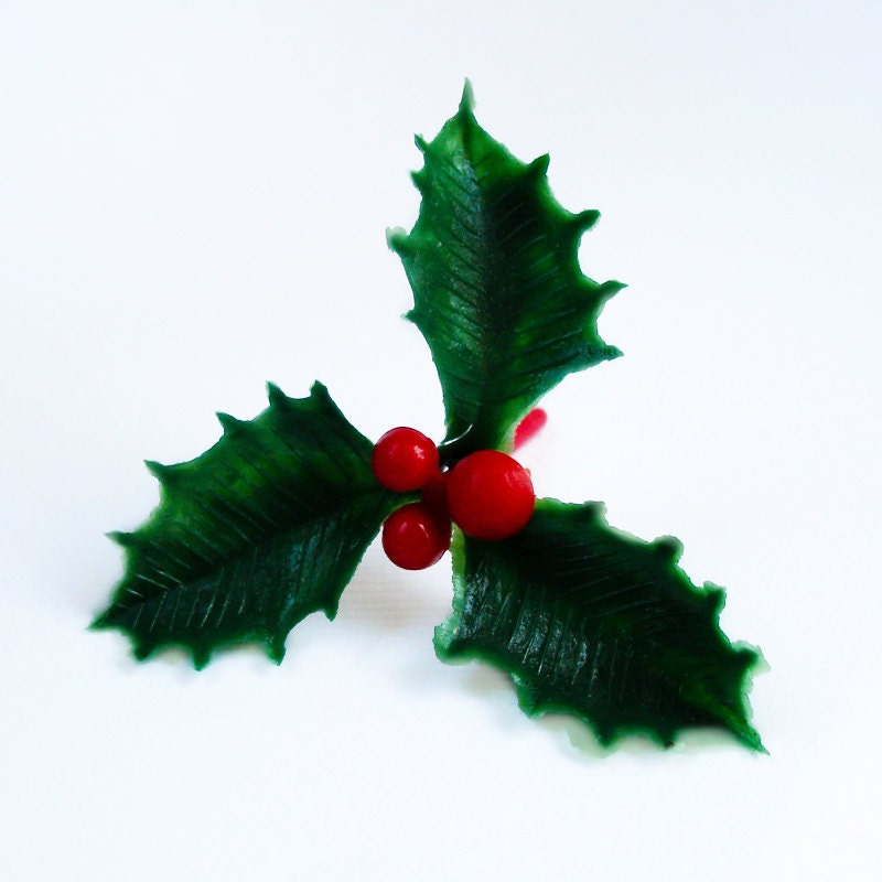12 Holly Leaves and Berries Holiday Cupcake Toppers Christmas Holly Berry Cake Picks Il_570xn