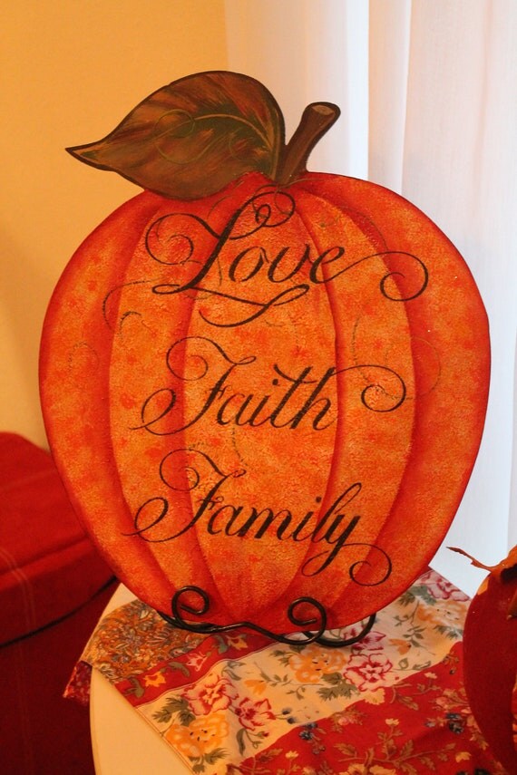 Love Faith Family Fall Pumpkin Sign...Wood...Fall Decor..Holiday Decor..Thanksgiving Decor..Door Hanger