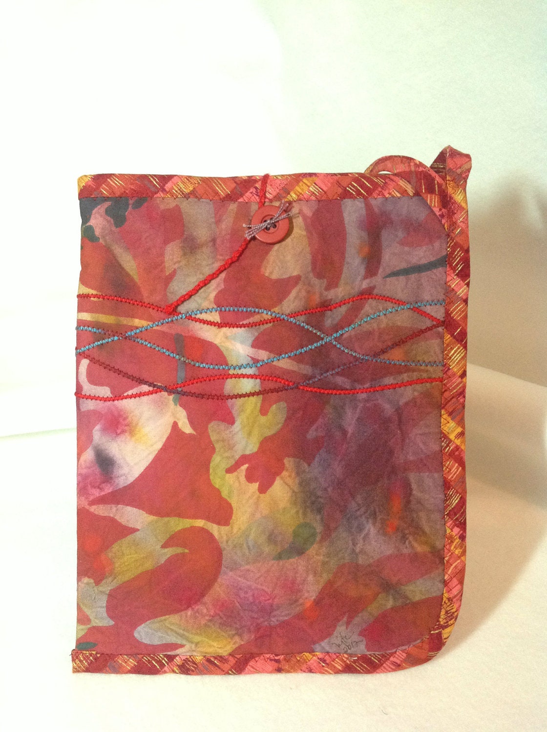 Padded Ipad or Tablet Sleeve, Hand Painted and Durable, Muted Reds