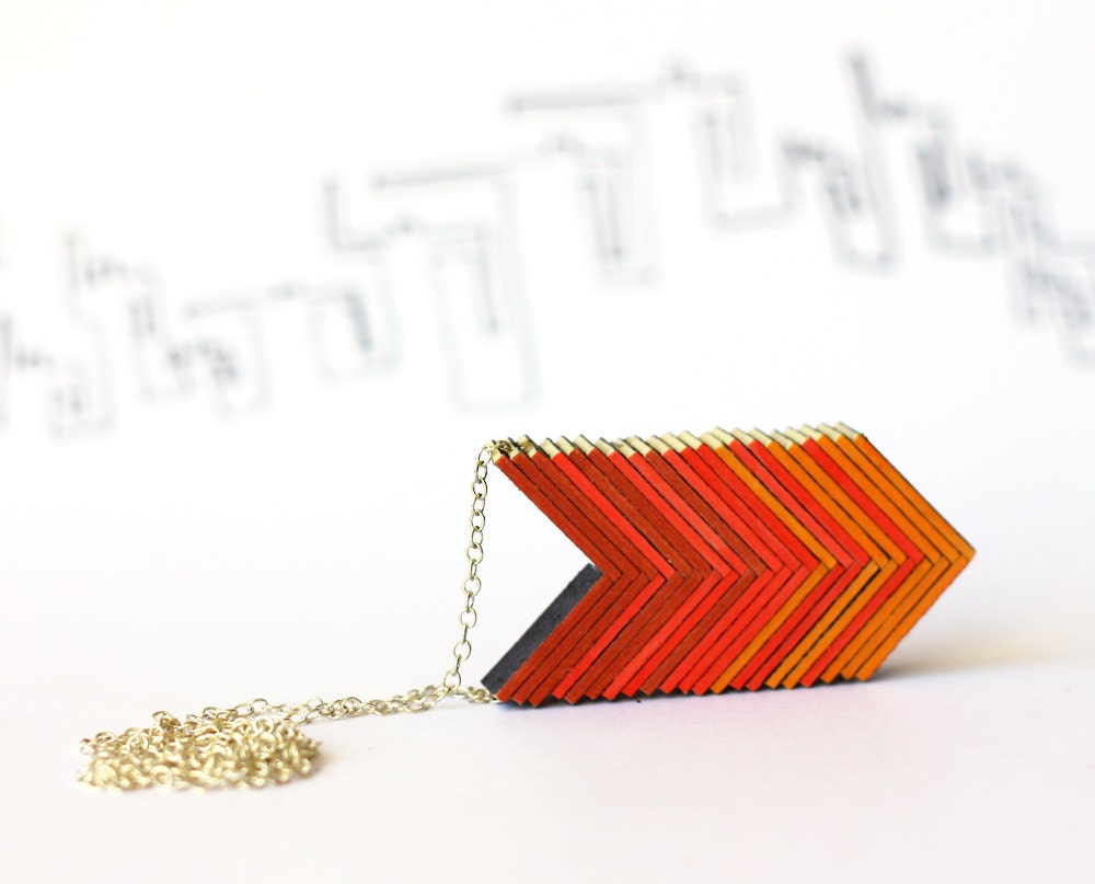 Ombre arrows necklace - red orange necklace, warm shadows
