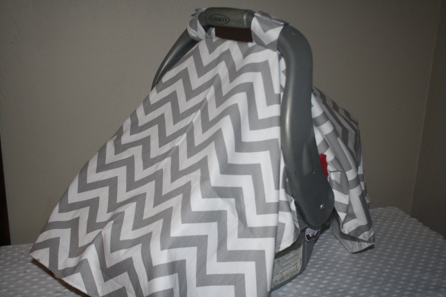 Gray and White Chevron Carseat Canopy