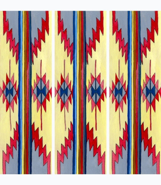 Southwestern Carpets Art Print: 8x10 textile design watercolor illustration