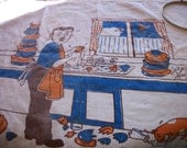 Kitsch Vintage Printed Apron Man Doing Tons of Dishes Bird Singing 1950s from Penney