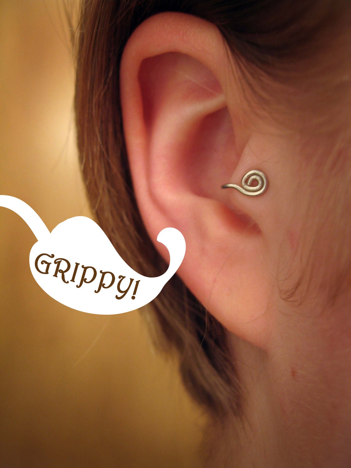 The Ronin Collection 'B curl' Tragus Cuff GRIPPY silver spiral ear cuff wire loop swirl curly earring alternative