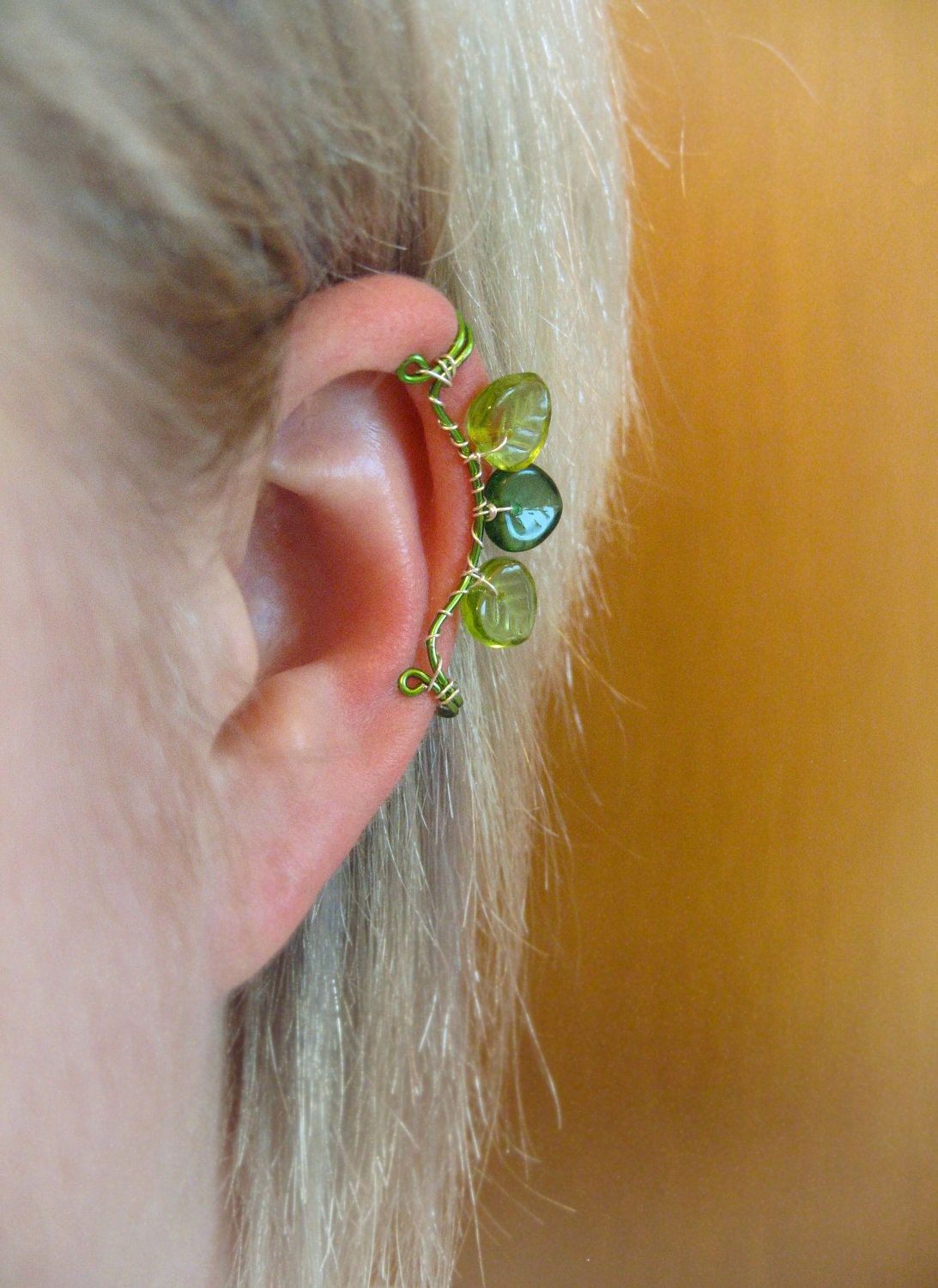 Legolas The Mirkwood Collection Elvish Ear Cuff left ear leaf leaves green sterling silver forest woodelf Tolkien LOTR