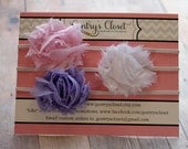 Little Girl Headbands - Set of 3 Mini Shabby Rose Flowers - Baby Hair Accessories. Many Colors. Handmade