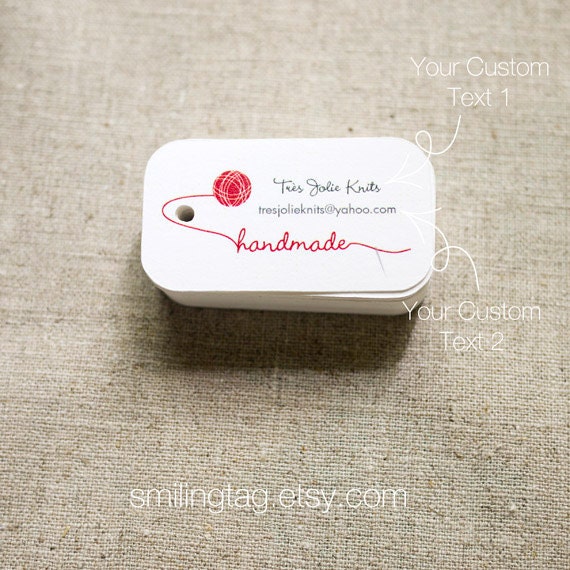 Yarn and Needle Personalized Gift Tags - Handmade with Love Tags - Wedding Favor Tags -Thank you tags-Hang tags-Set of 40 (Item code: J305)