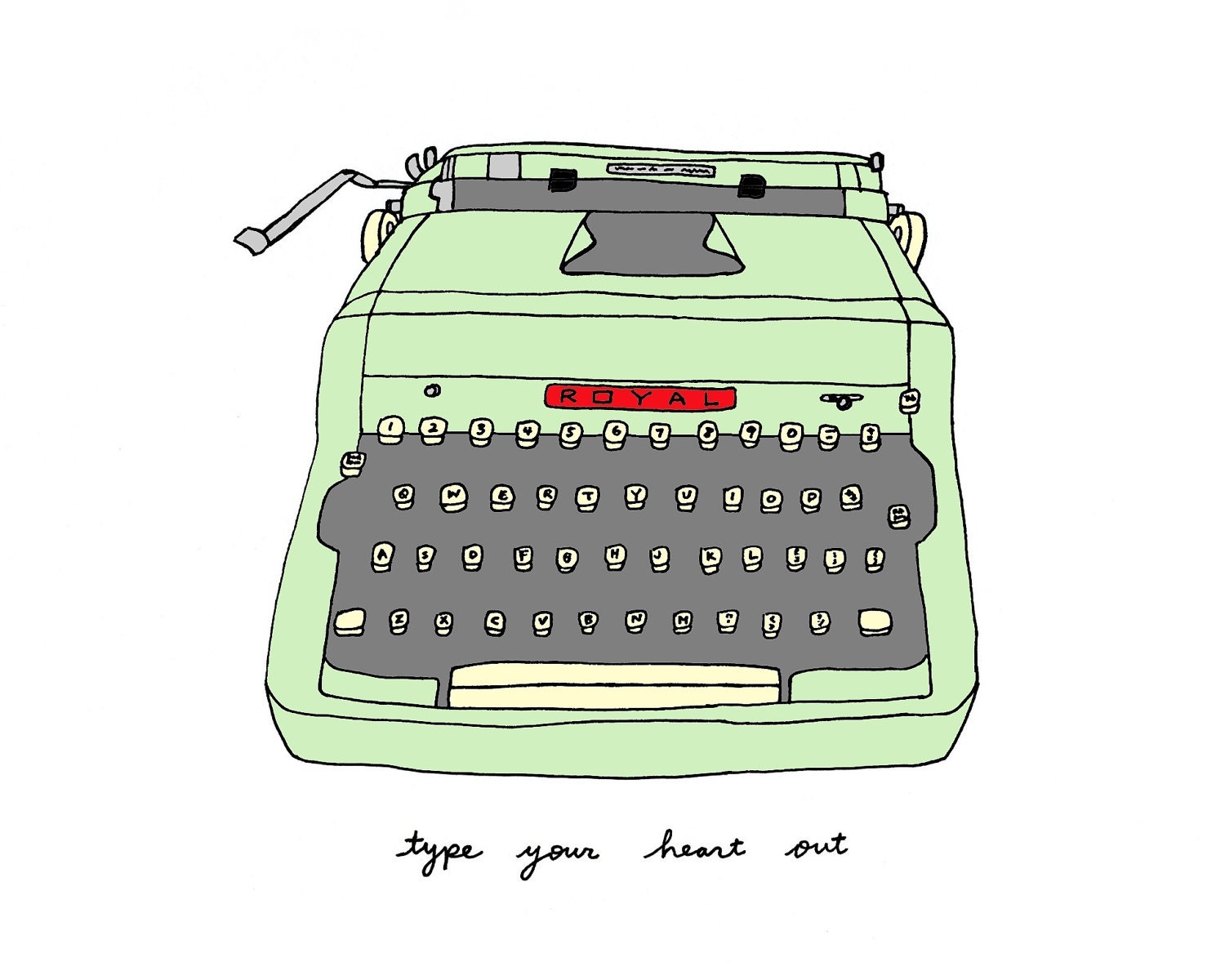 Vintage Typewriter- Choose Your Color- 8x10 Illustration Print