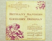 Vintage Square Wedding Invitation with floral, Rustic Old Style, Kraft Paper env