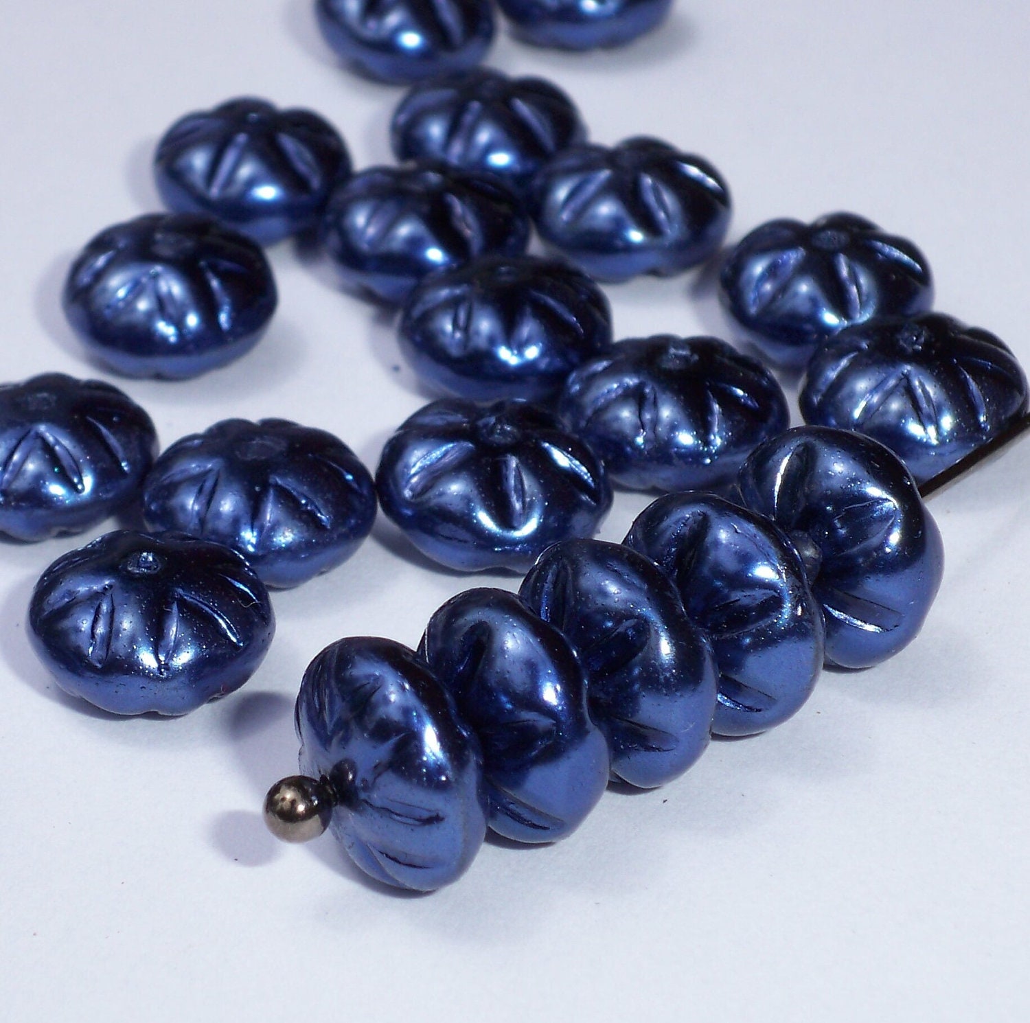 Blue Pearl 8x4mm Czech Glass Bead Baroque Spacer MONTANA (20)