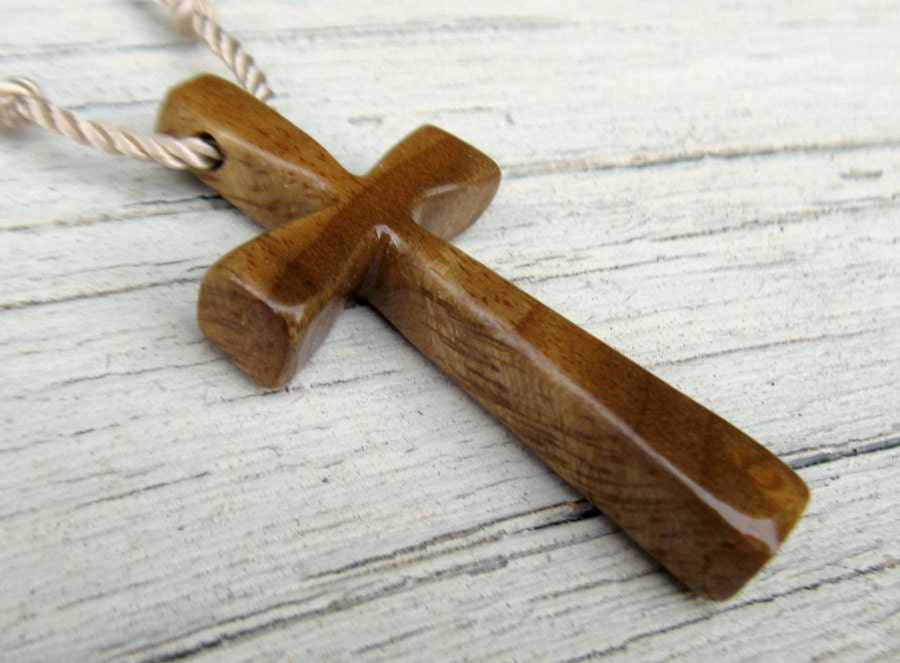 Wooden Cross Pendant - Hand Crafted Oregon Myrtle Wood: Mens Jewelry
