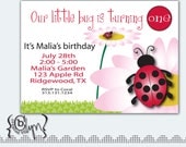 Ladybug spring time birthday party invitation