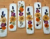 PRESSED FLOWER BOOKMARKS,  Original Collage, Maine Garden and Wildflower Art Preserved Flowers