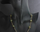 Green and White Rose Necklace. Antique 22 carat Gold Plated Chain. Art Deco Necklace Design by Amy Jane Jewels