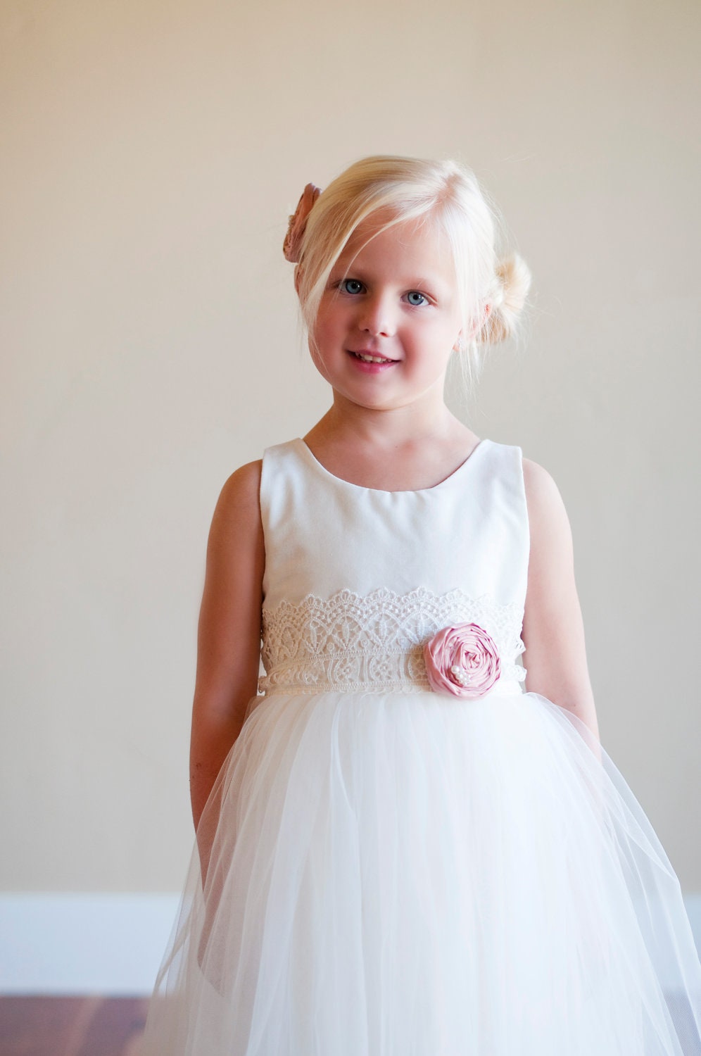 The Duchess Dress : Lace flower girl dress .tulle flower girl dress. blush pink flower girl dress. tutu flower girl dress,