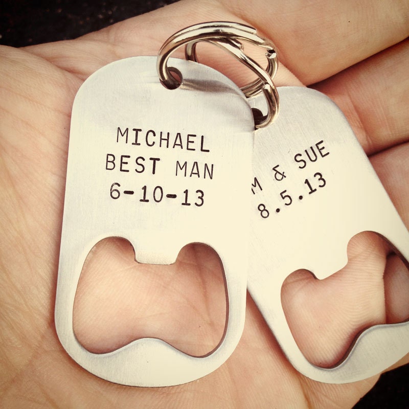 Set of 7 - GROOMSMEN GIFTS Personalized Bottle Opener Keychains - Wedding Best Man