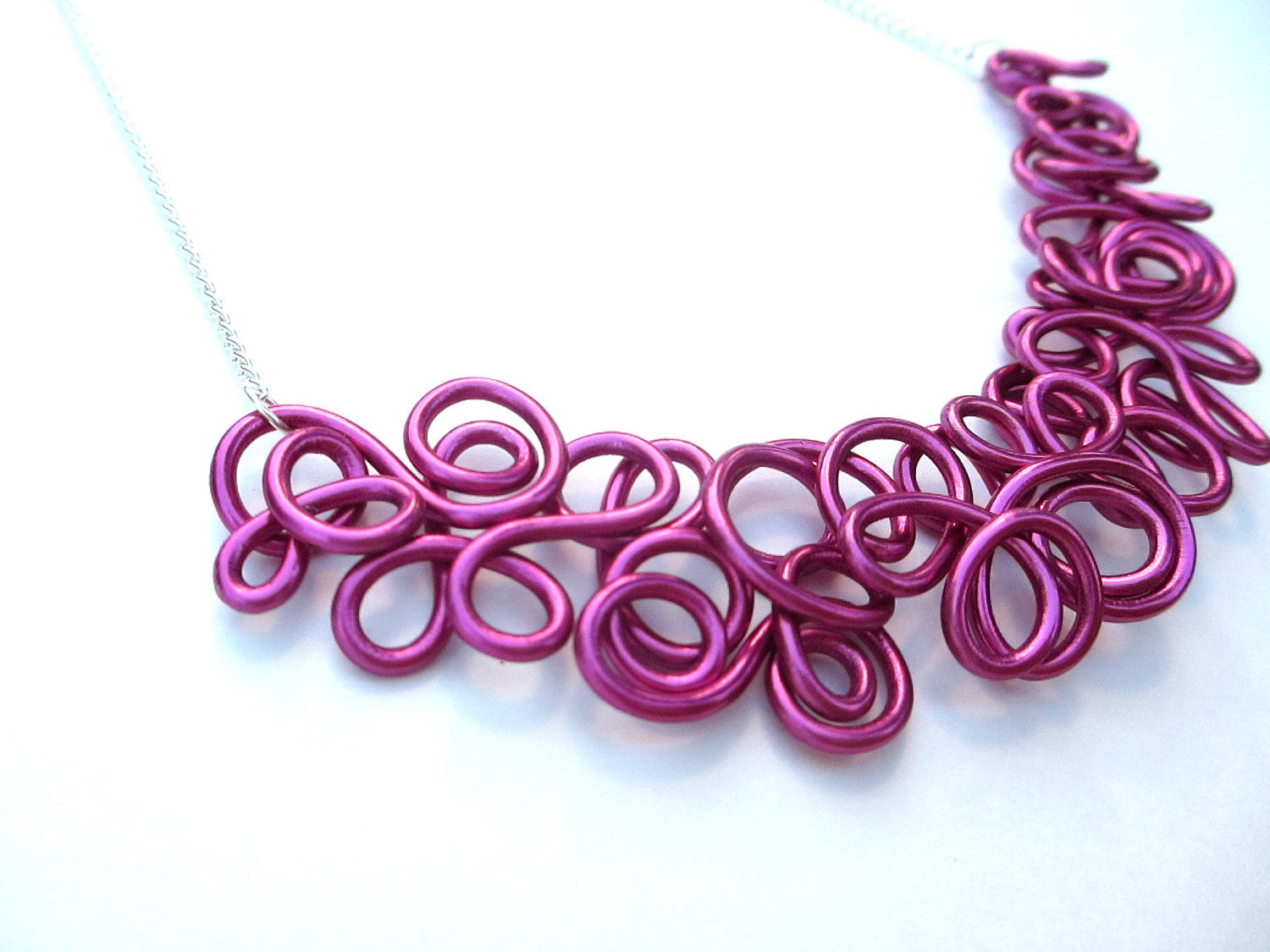 Fuschia Pink Wire Bib Necklace - elbowsdesigns