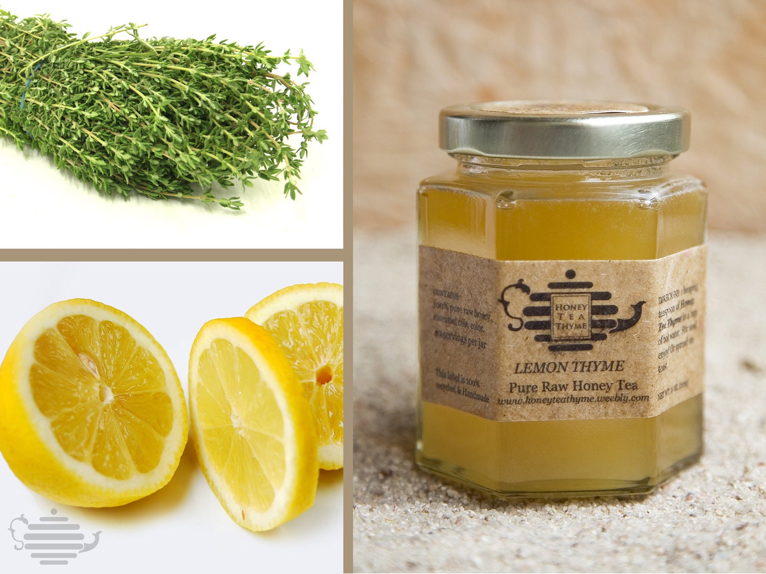 Pure Raw Honey Tea LEMON THYME flavored 5 oz. Hot or cold tea.