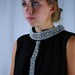 1960s Black Shift Dress with Beaded Collar / Rhinestone, Pearl and Silver Embroidered Applique High Neck / Size 16, L/XL