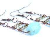 Amazonite, Copper and Gold Double Earrings for Double-Pierced Ears