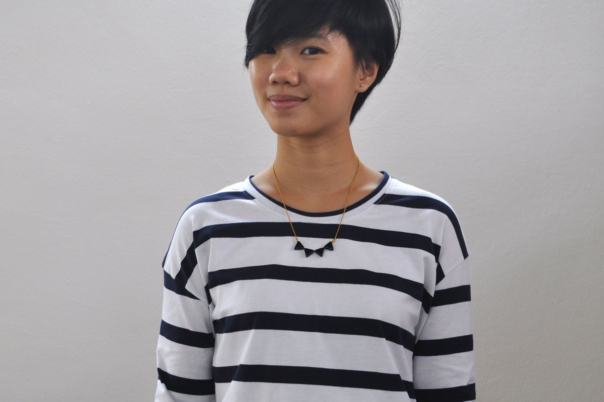 SPRING SALE Geometric Necklace : Blue Glass Triangle Buntings