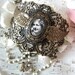 Filigree Antiqued Brass Choker with Wings, Cameo, Lace, Vintage Rosary Chain & Faceted Crystal