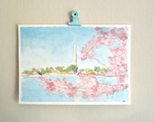 Washington DC art watercolor painting landscape painting DC painting cherry blossoms washington monument