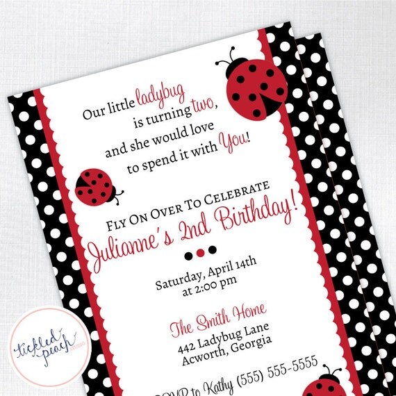 Ladybug Birthday Party Invitation - 2nd Birthday Party - Custom Kids / Childrens Birthday Invite Il_570xn