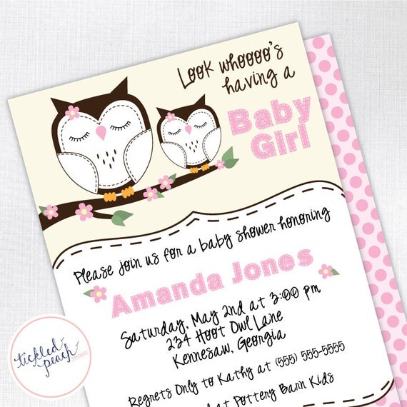 Owl Baby Shower Invitation for Girl - pink and yellow - Custom Baby Shower Invite Il_570xn