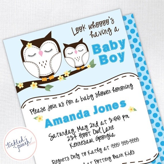 Owl Baby Shower Invitation for Boy - blue and yellow - Custom Baby Shower Invite Il_570xn