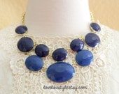 Two Tone of Blue Gold Chain Bubble Statement Necklace , Bib Necklace, Bridal Necklace, Bridesmaid Necklace