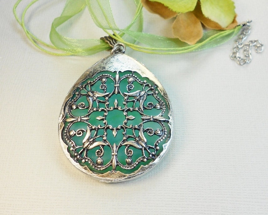 Romantic Sea Green Turquoise Stained Glass Pendant. Lovely Gift.