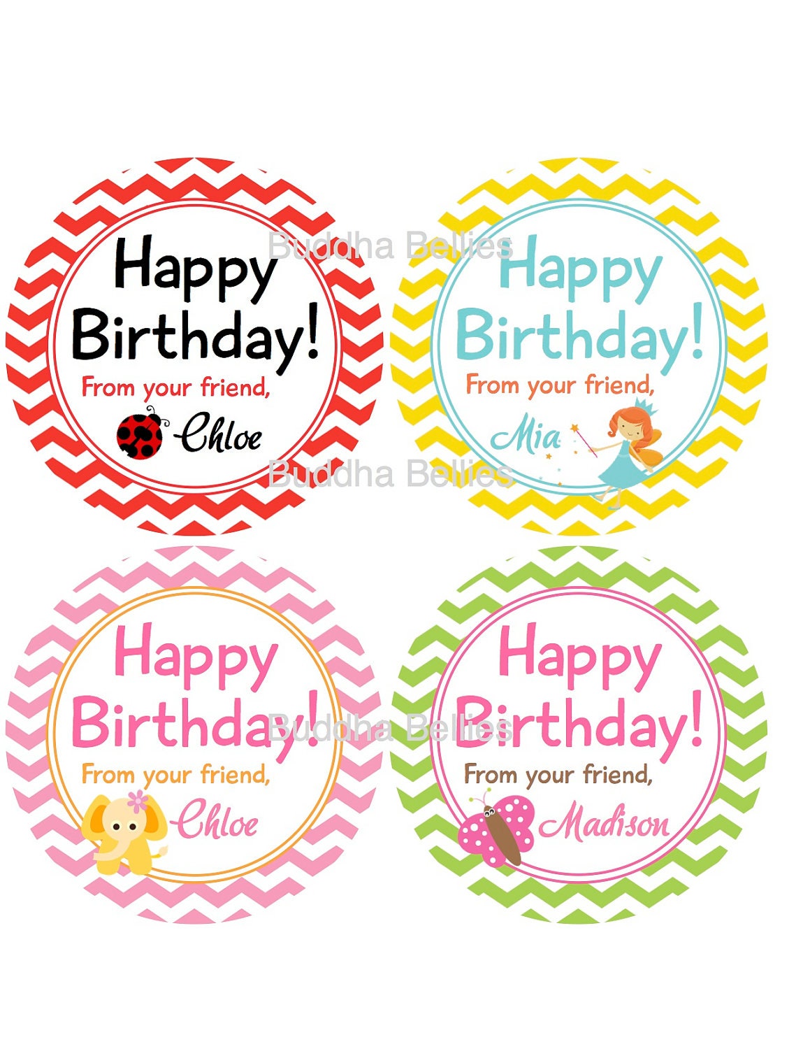 Custom Birthday Gift Tags...Set of 12 Personalized Labels...DIY Birthday Card