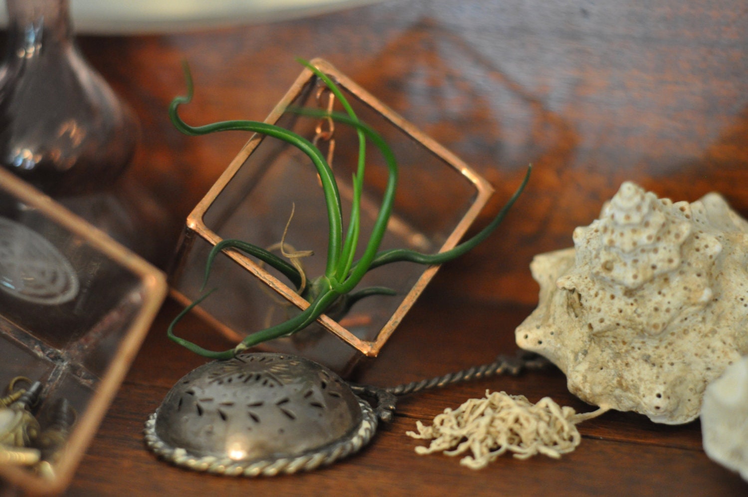Stained Glass Ring Holder - Glass Display Box - silver or copper - eco friendly - etching