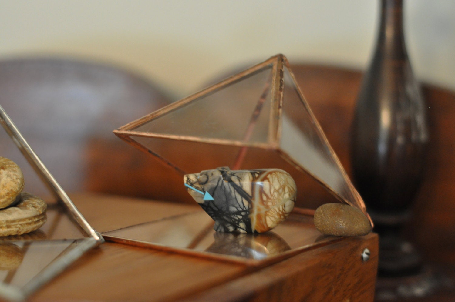 Pyramid Display Box - small glass pyramid - jewelry box - hinged - silver or copper - eco friendly