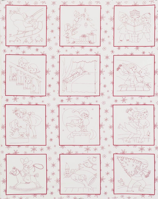 Holiday- Timeless Treasures Fabric- Winter Fun Panel - Redwork Prints by Karen Snyder - 36"x44" Holiday Panel