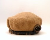 Felted wool brown beret with rose for women - felted hat - made to order