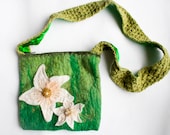 Handmade felt bag with embroidered flower design and beads